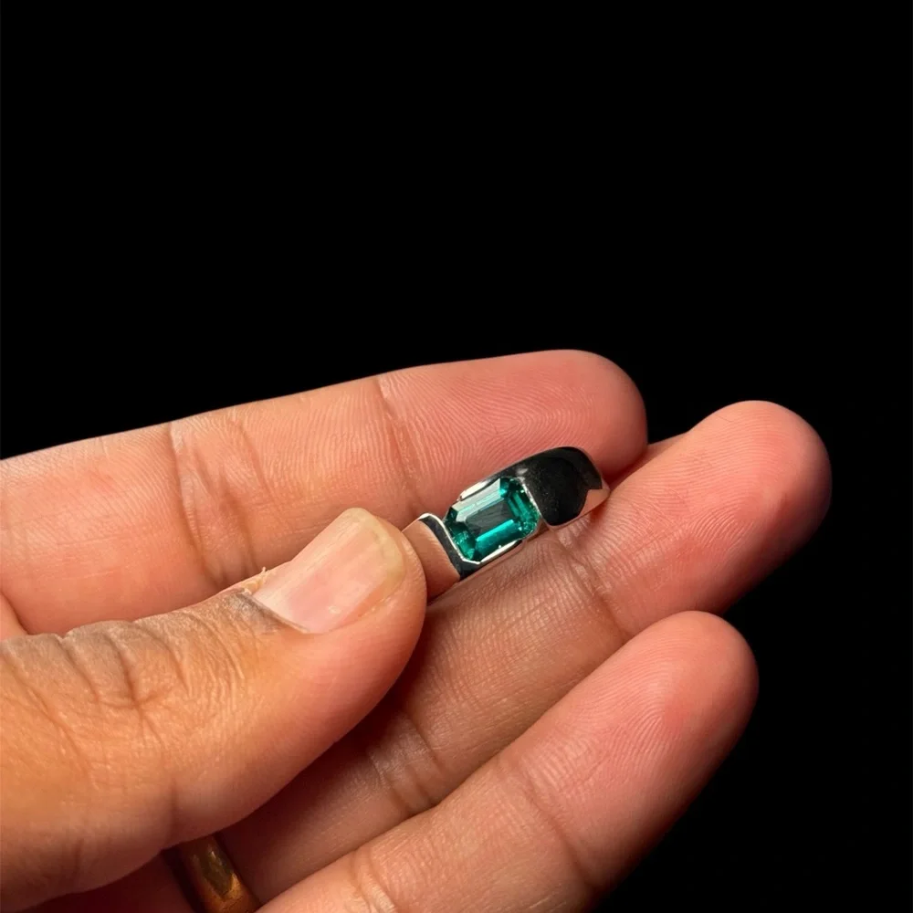 Handmade 925 Silver Colombian Lab Emerald Ring 2 Carat | Size 11.25